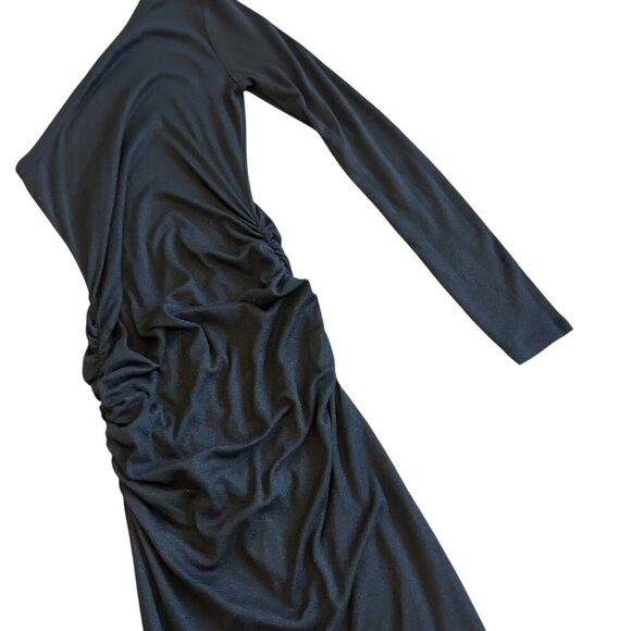 Michael Stars Black One Shoulder Dress Long Sleeve Ruched Stretch Size Large - Picture 10 of 13